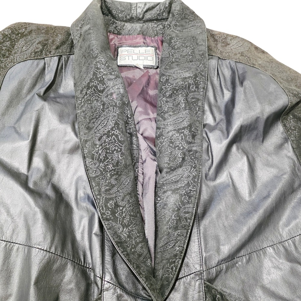 Vintage Pelle Studio Black Leather Paisley Jacket Blazer Womens Size Small 80's - Picture 4 of 10